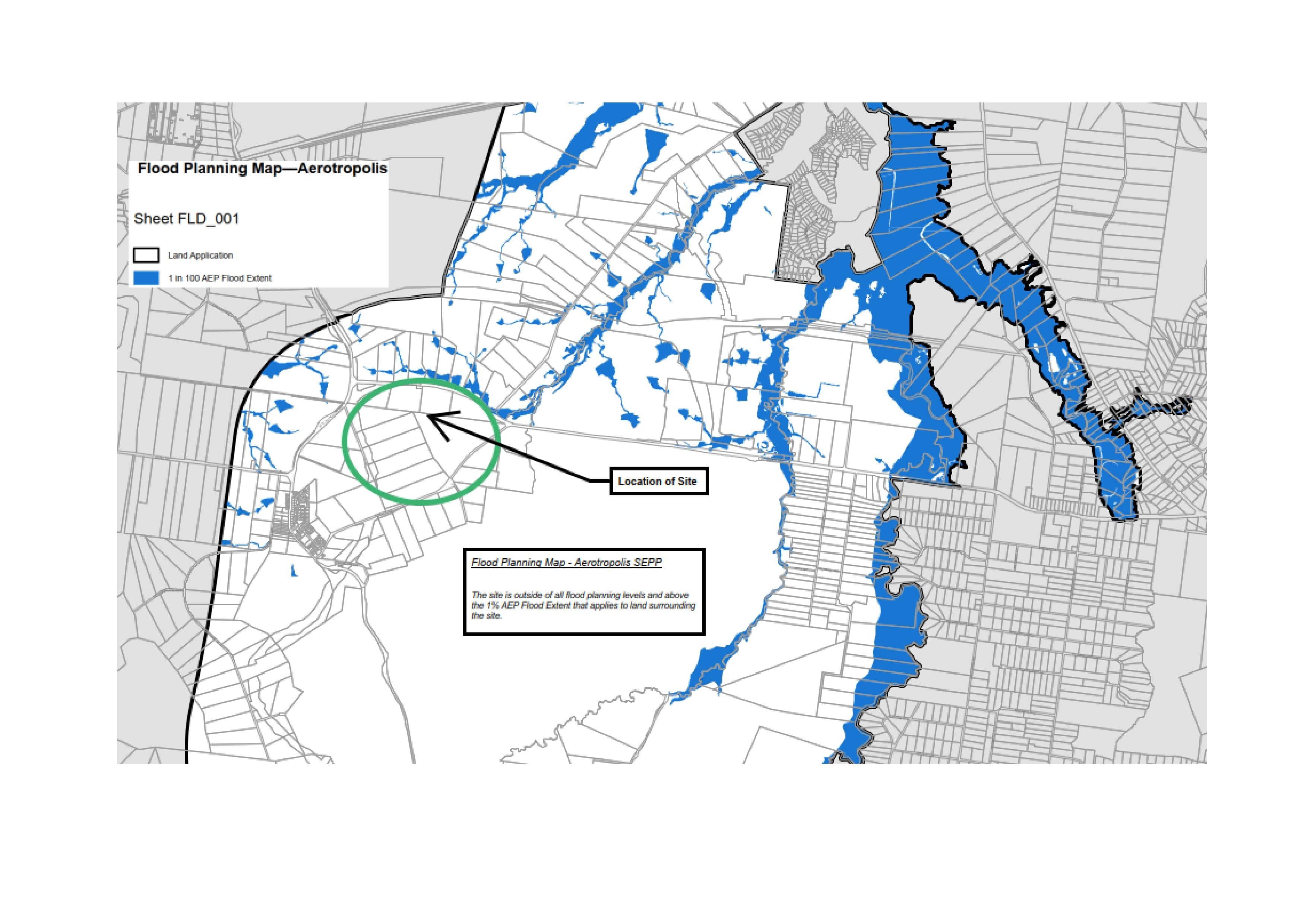 Flood planning map in Aerotropolis SEPP. Lands shown as flood free