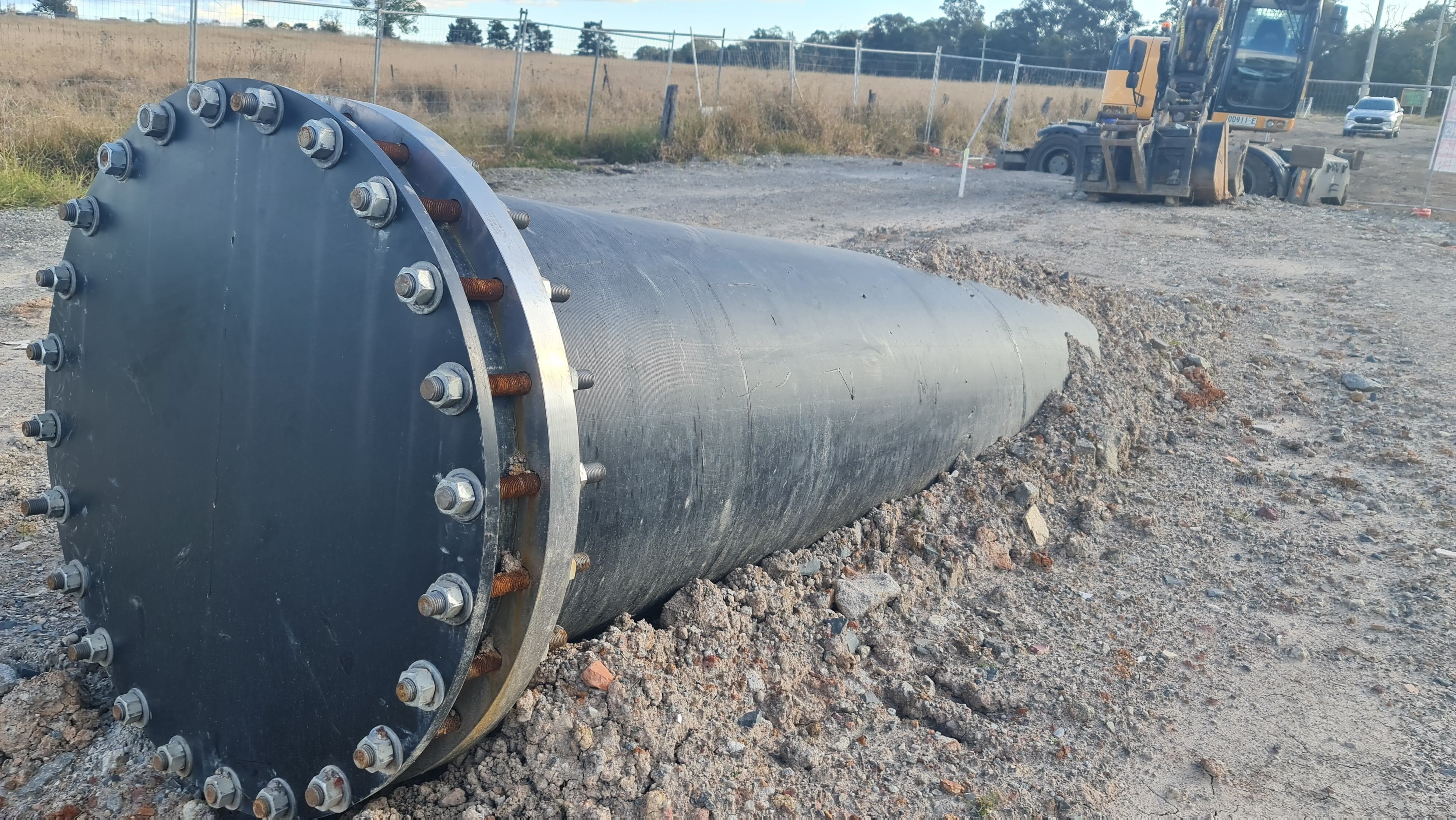 Large water main under construction along Elizabeth Drive near Adams Road